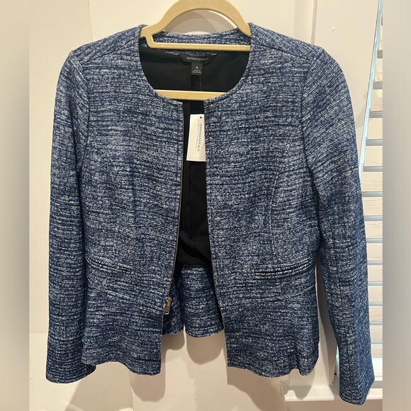 Banana Republic Jackets & Blazers - NWT Banana Republic Blue Tweed Zip-Up Peplum Blazer